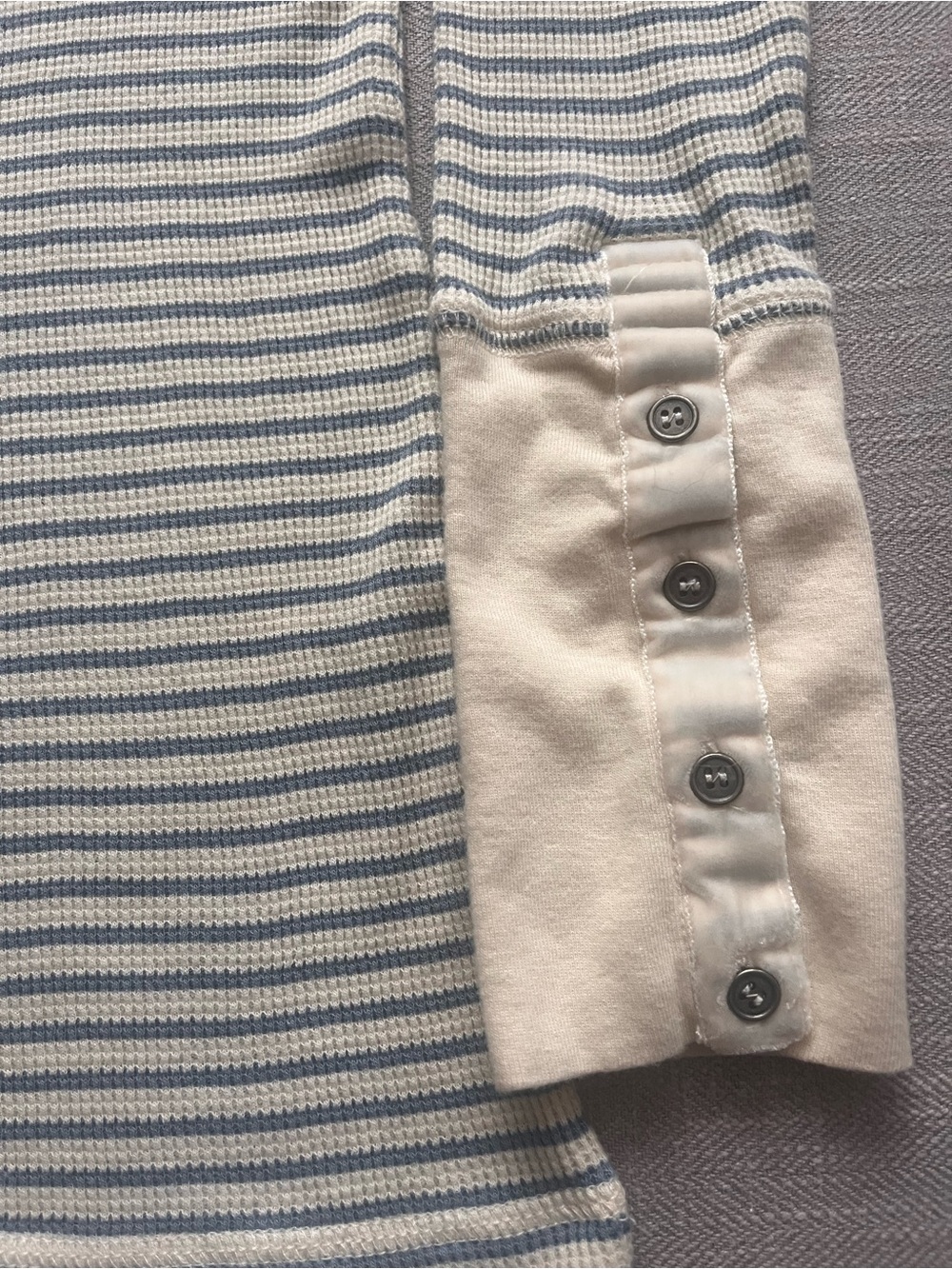 Sundance Striped Long-Sleeve Cotton Waffle Knit Top in Cream and Light Blue - Picture 6 of 13